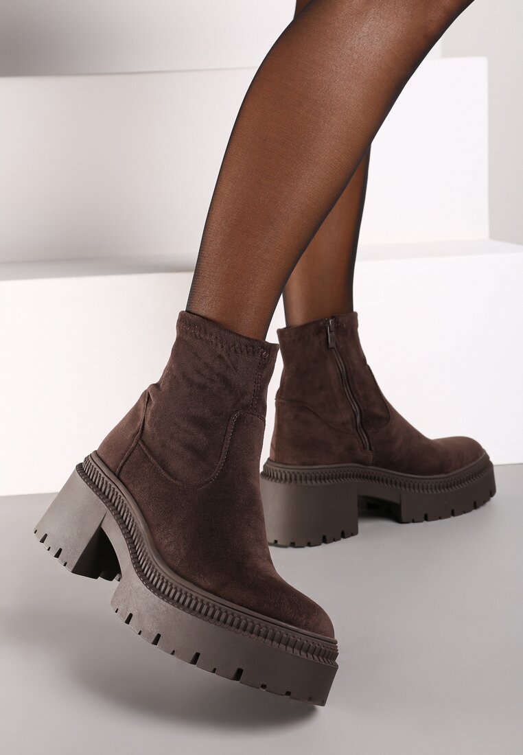 Botine Chelsea Maro cu toc gros cu carâmb mulat Hesliara