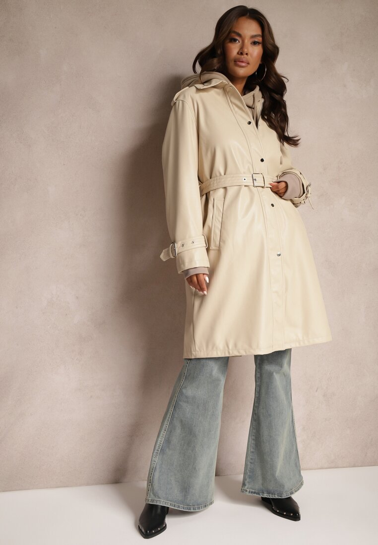 Palton Trenci Bej închis cu curea în talie și buzunare Mailora