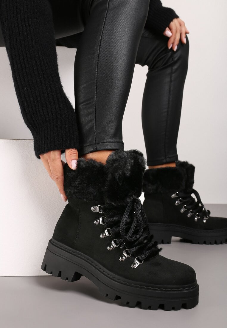 Bocanci Negri cu blană cu talpă groasă Tairene