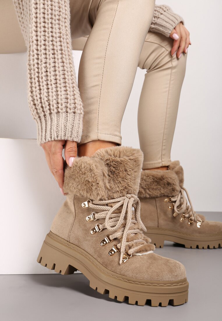 Bocanci Bej închis cu blană și talpă groasă Tairene