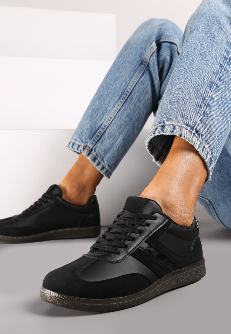 Adidași Casual Negri cu Modele Geometrice și Cusături Contrastante Riandrea