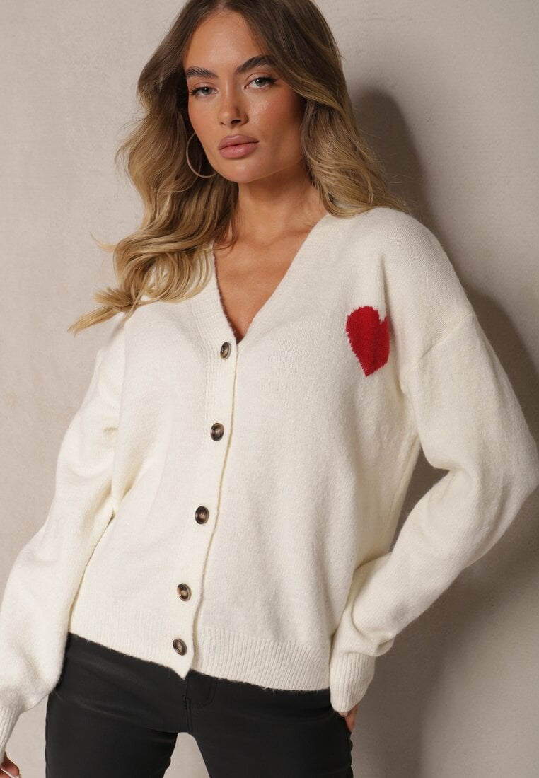 Cardigan Alb Deschis Decorat Cu Inimă Miathia