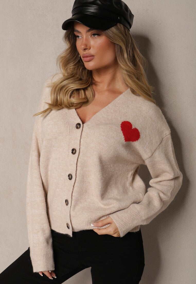 Cardigan Bej Deschis Decorat cu Inimă Miathia