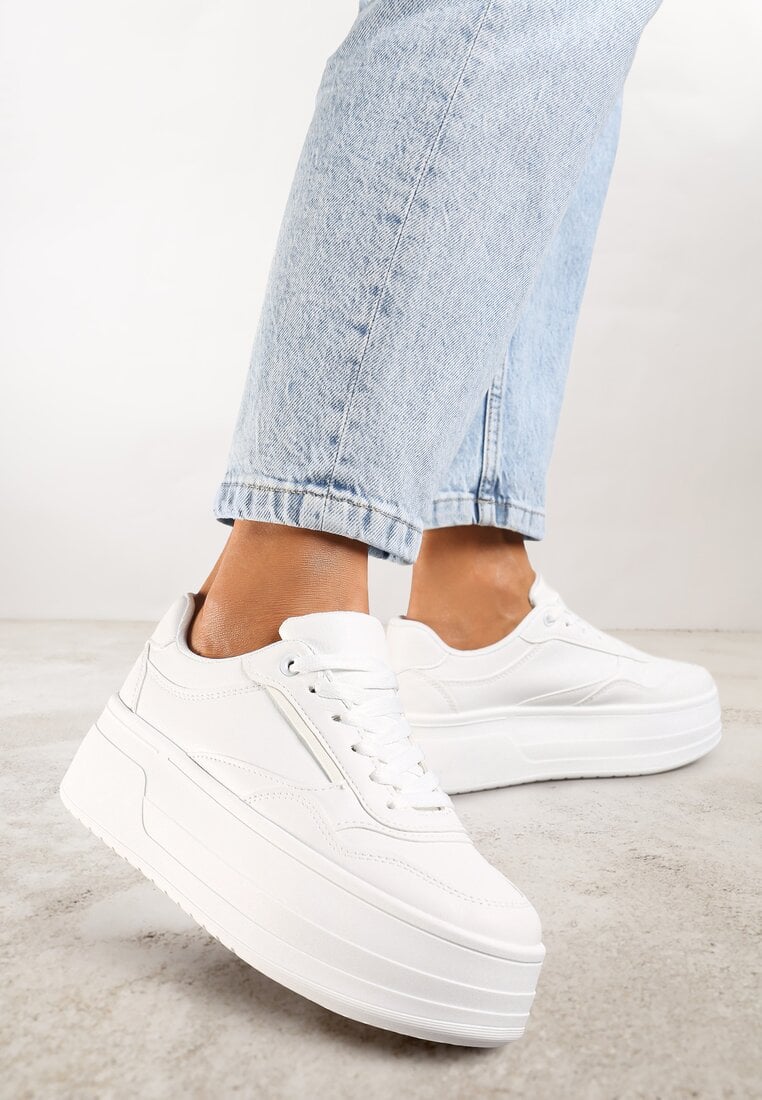 Sneakerși Albi pe Platformă Decorați cu Imprimeu Vaiviera