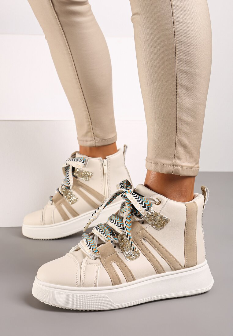 Adidași Streetwear Bej cu talpă groasă decorați cu inserții contrastante Kaittane