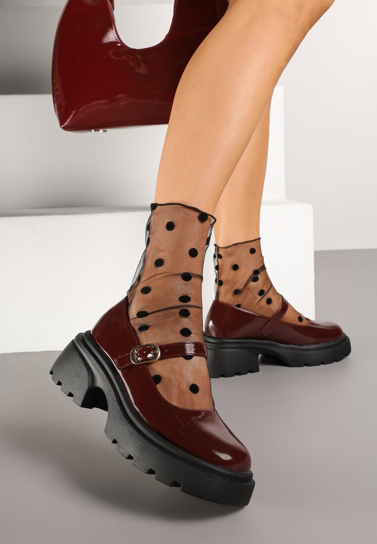 Pantofi Bordo cu platformă stil Mary Jane cu baretă Vailin
