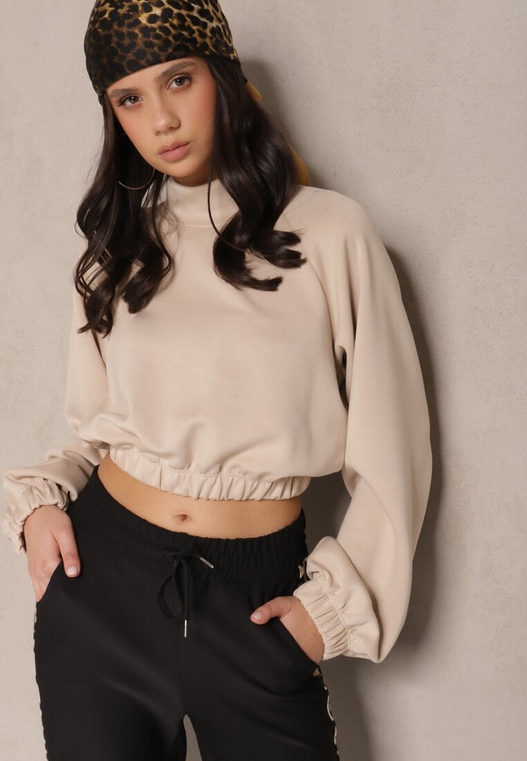 Bluză Bej Scurtă cu guler înalt Benola