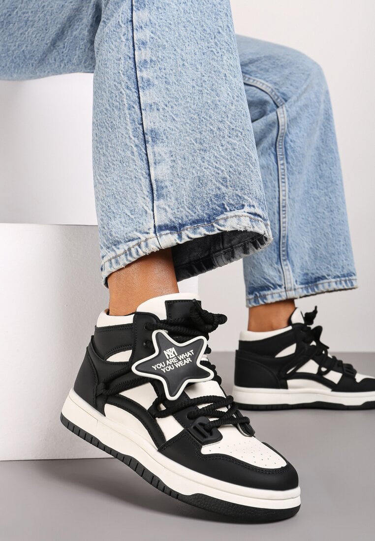 Adidași Alb-Negru Plati până la gleznă Decorați cu o stea Saveline