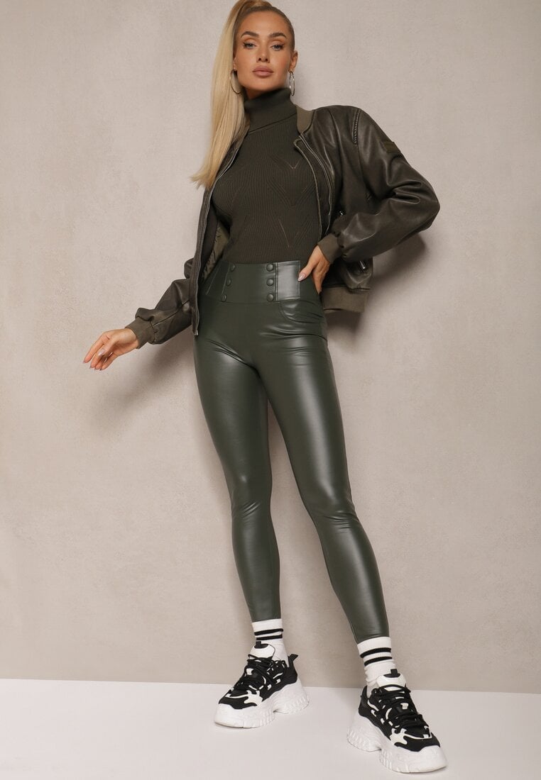 Colanți Verde închis din imitație de piele Căptușiți cu efect Push-Up Labrisa