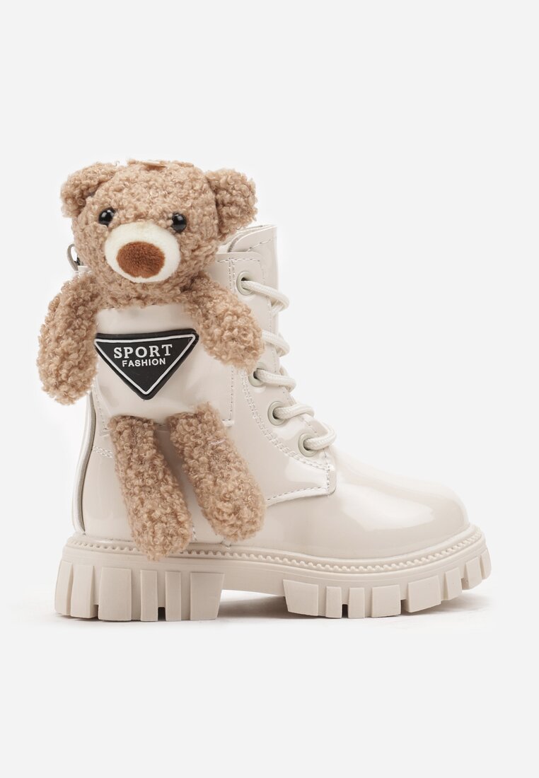 Ghete Bej Lăcuite în Stil Worker cu Talpă Plată cu Imprimeu și cu Blană Sorianvia