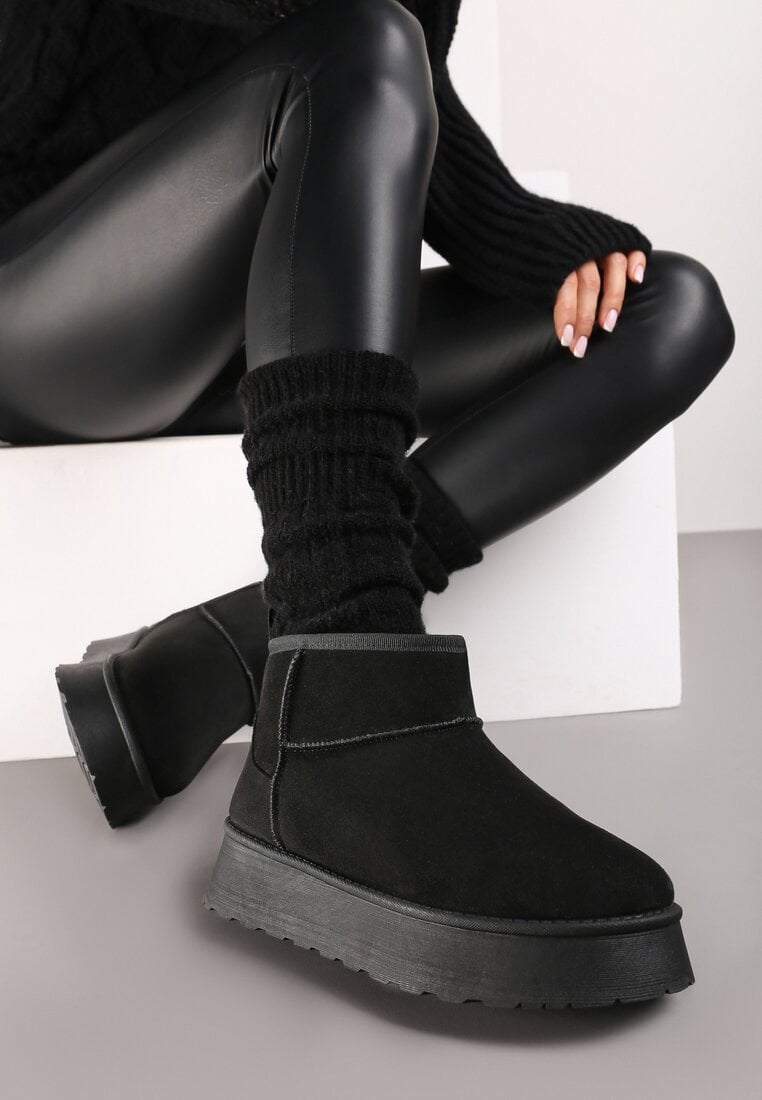 Ghete de zăpadă Negre Casual cu Talpă Groasă cu Croi Scurt Lobaria