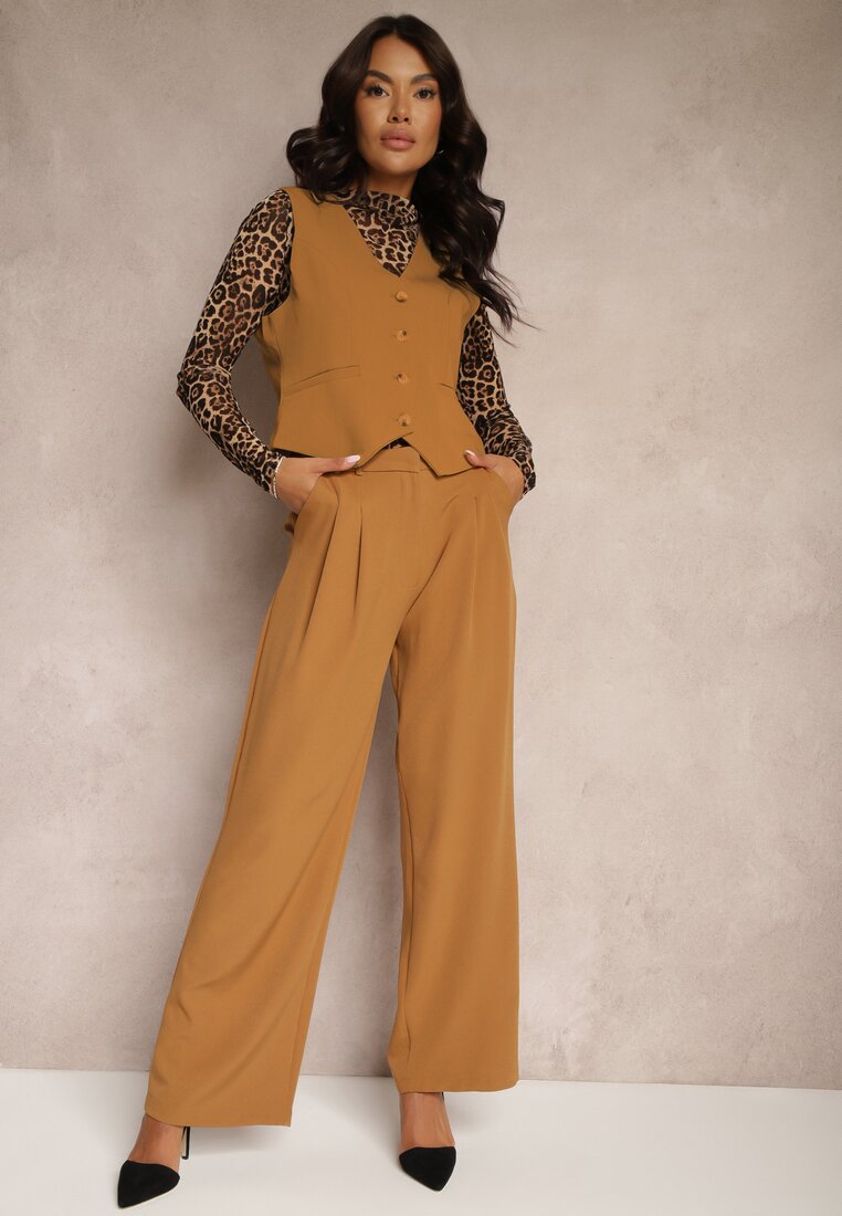 Pantaloni Maro croială de costum cu gaici la brâu și buzunare oblice Martoria