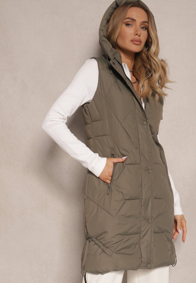 Vestă Verde închis cu matlasare, finisaje elastice și glugă detașabilă Norinvia