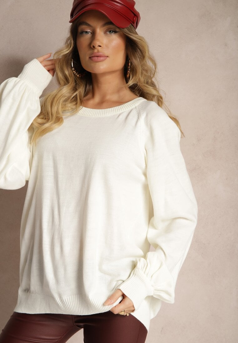 Pulover bej deschis Oversize Decorat cu Borduri Largi Anittia