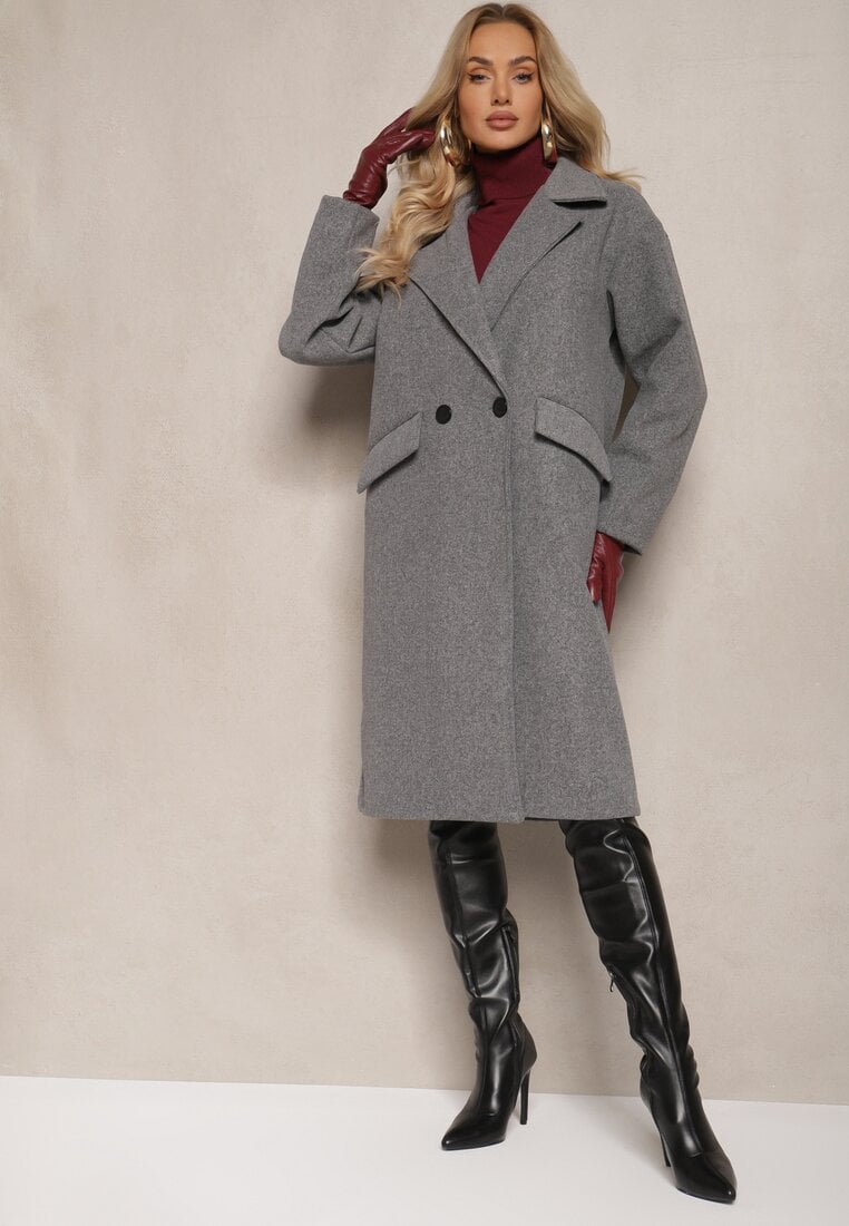 Palton Gri închis Dublu rând Lung Tadde