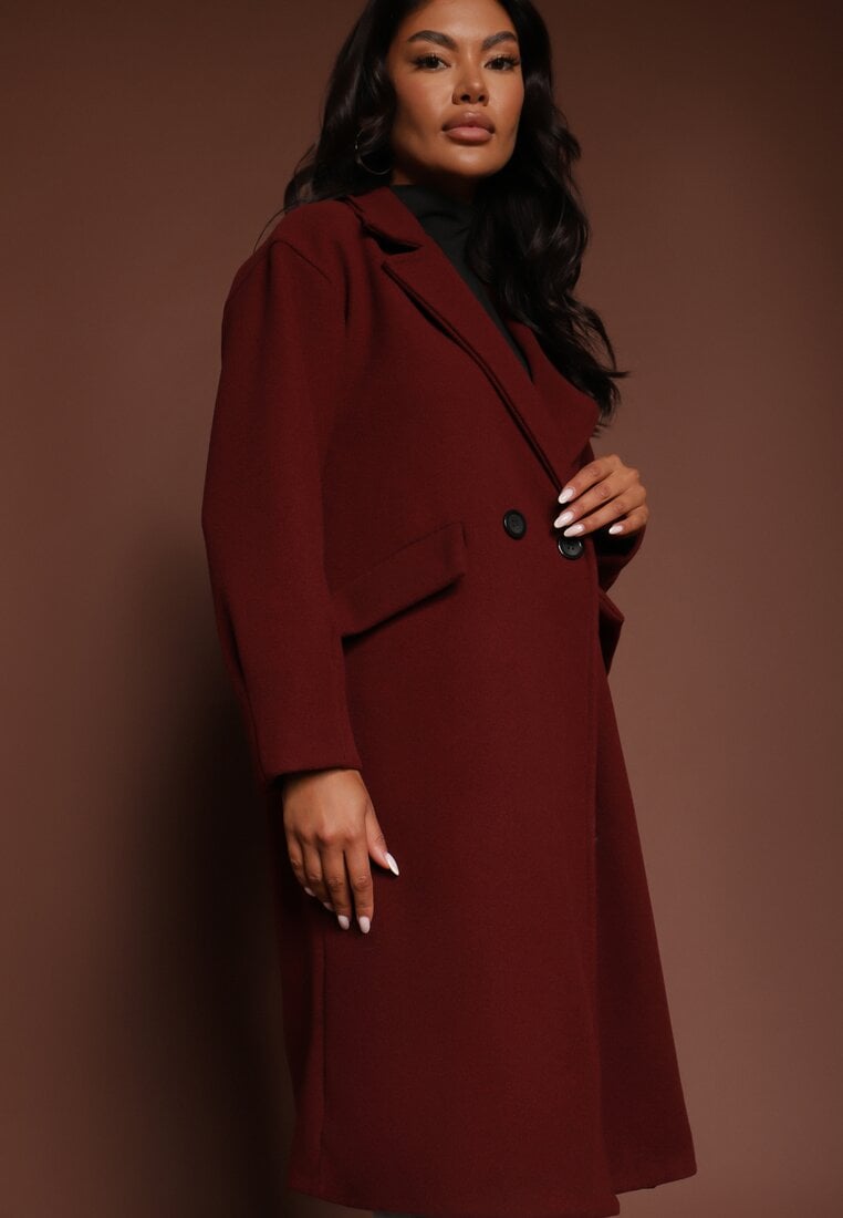 Palton Bordo Lung cu două rânduri Tadde