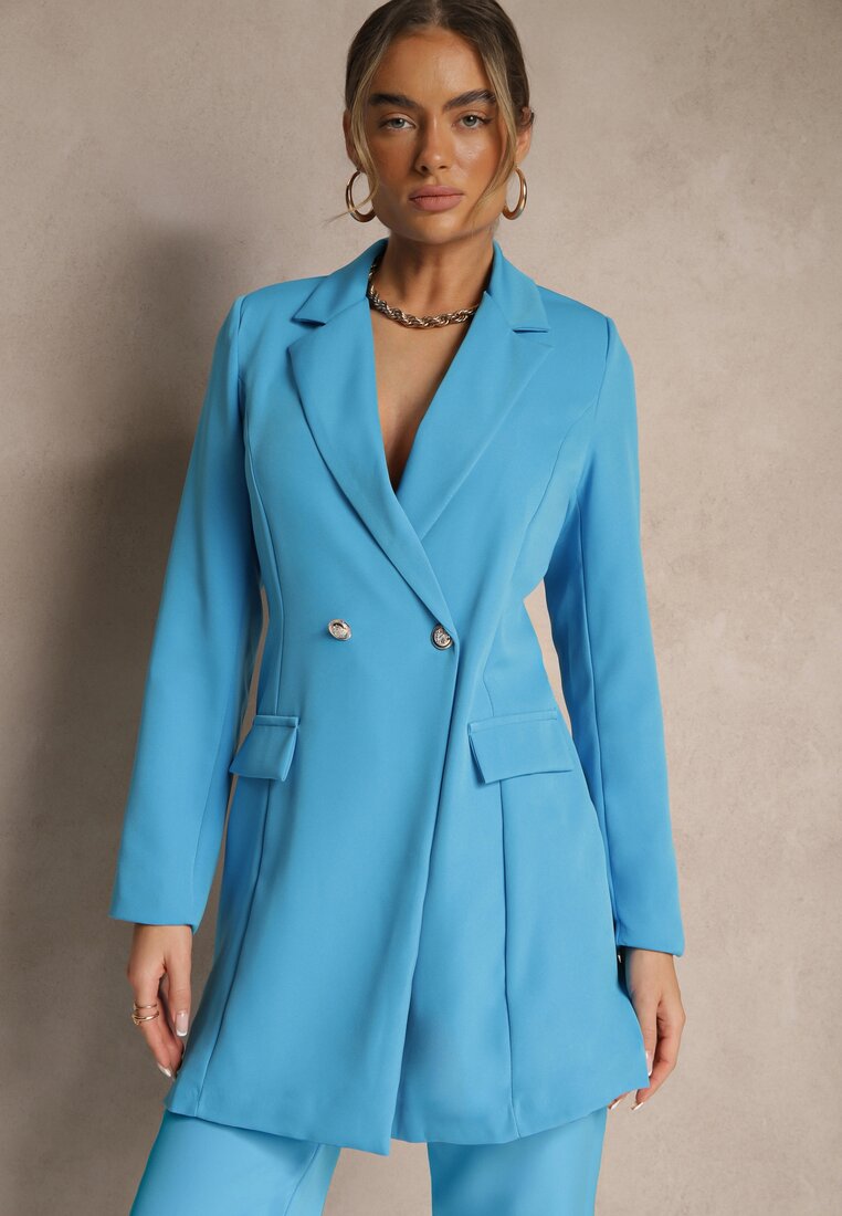 Sacou Albastru deschis Cambrat Dublu Rând Swal
