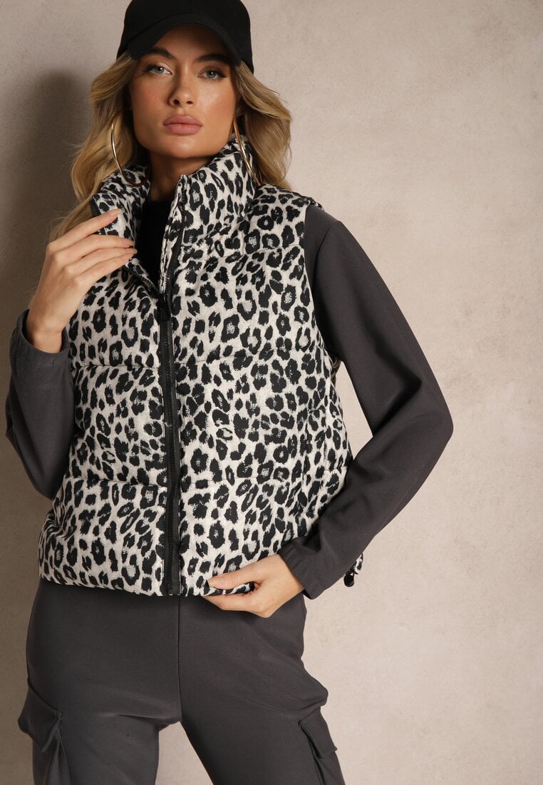 Vestă Gri Matlasată cu imprimeu leopard Merinaes