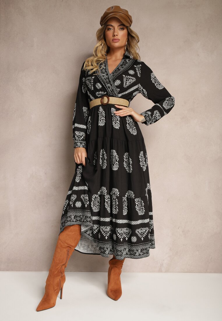 Rochie Neagră cu Viscoză și Decolteu petrecut Mirilaine