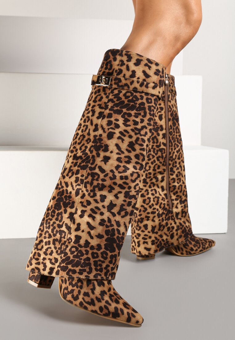 Cizme Maro Leopard Cu toc bloc Cu carâmb întors și Cataramă Upaxa