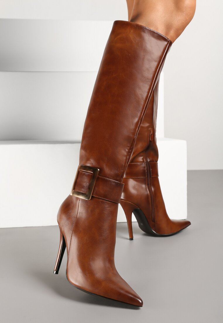 Cizme Maro pe toc cui cu cataramă metalică Evelinna
