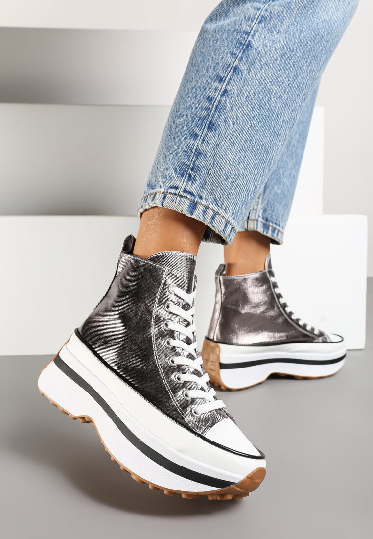 Tenisi Argintiu-Gri Cu șireturi Peste gleznă Cu platformă Ealsevia