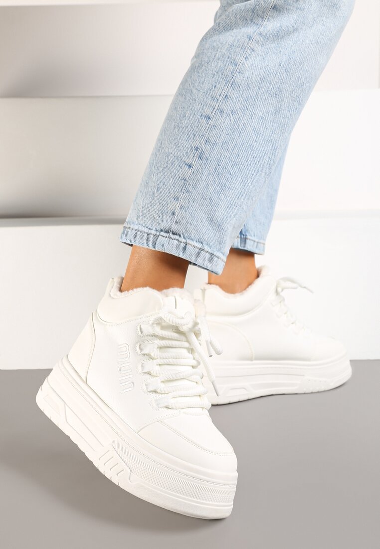 Adidași Albi pe talpă groasă, foarte căptușiți cu blană Leavinael