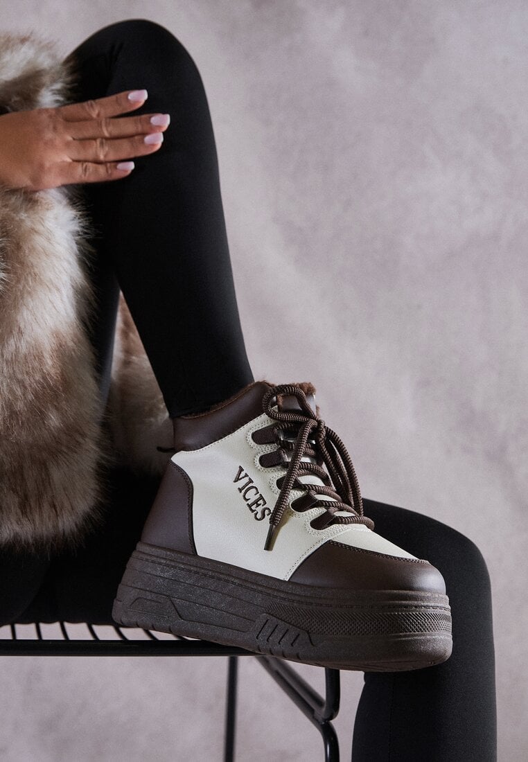 Sneakerși Bej-Maro cu Talpă Groasă Căptușiți Gros cu Blană Leavinael