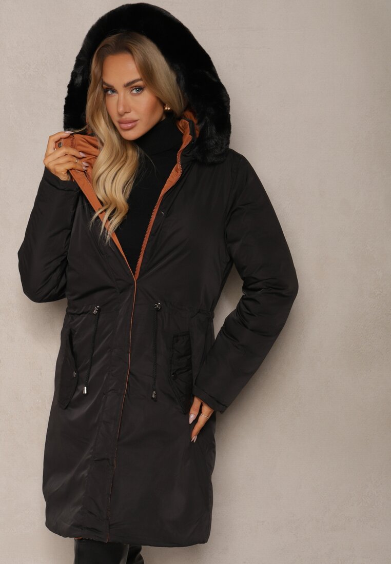Palton Negru Lung Reversibil cu Glugă Astrae