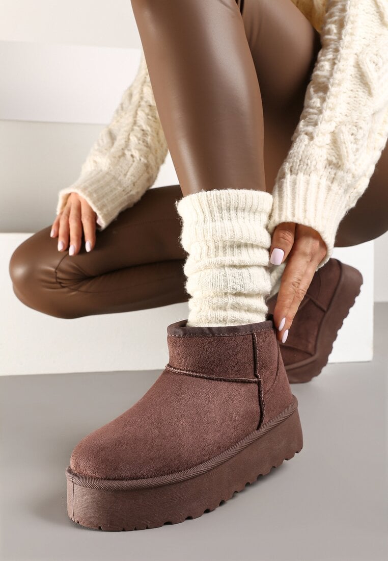 Ghete de zăpadă Maro din imitație de piele întoarsă pe platformă cu carâmb scurt Reanirae