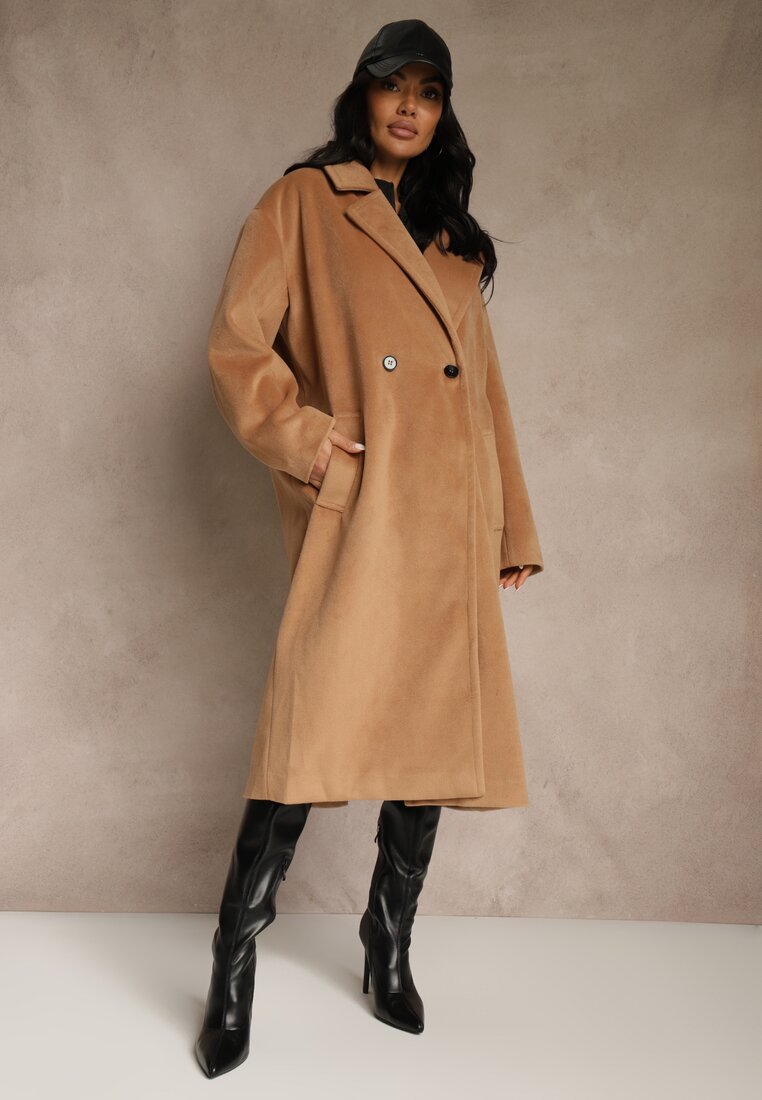 Palton clasic bej închis cu două rânduri de nasturi cu buzunare Malwilina
