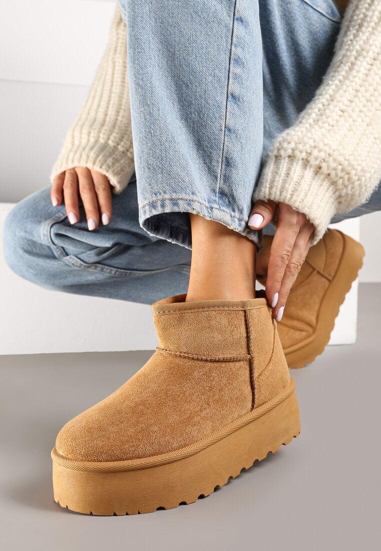 Cizme de zăpadă Maro pe Platformă cu model în relief cu Carâmb Scurt Inarinne