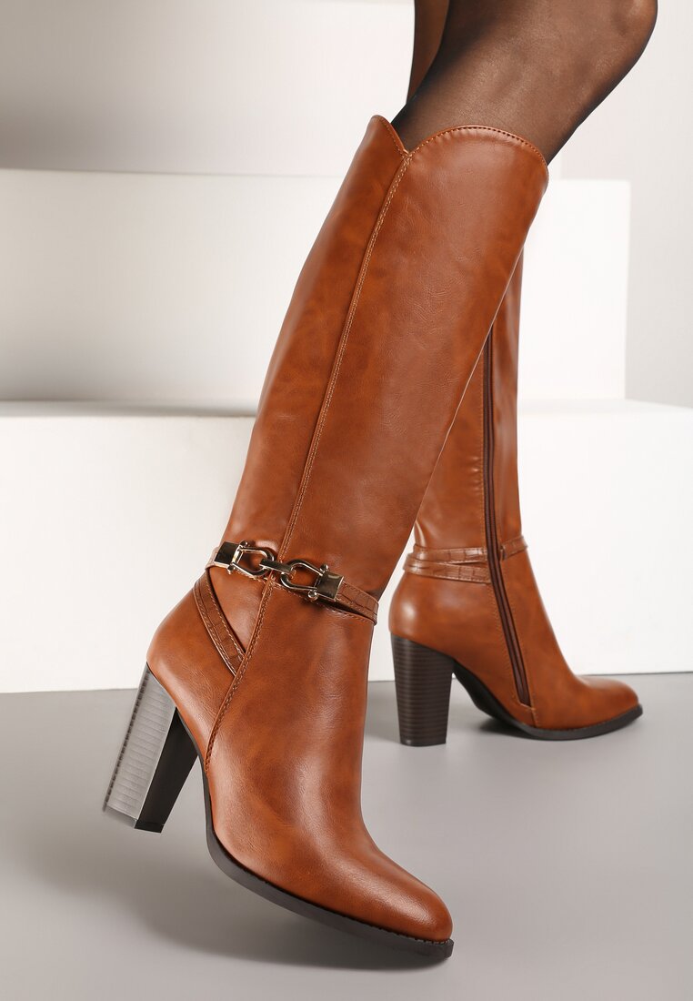 Cizme Maro deschis peste genunchi cu toc bloc cu cataramă Vortilina
