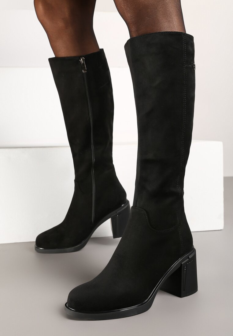 Cizme Negre cu toc gros stil muschetar Cediara