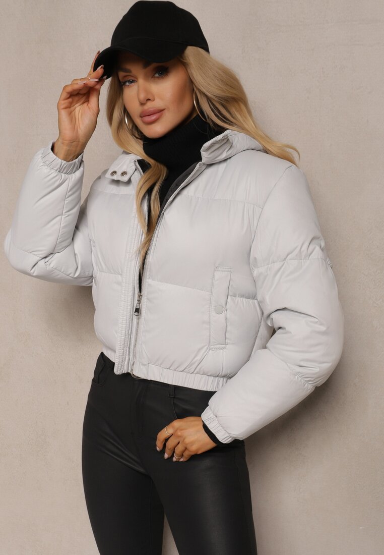 Geacă Matlasată Gri deschis cu Glugă fixă și croi scurt Tinneira