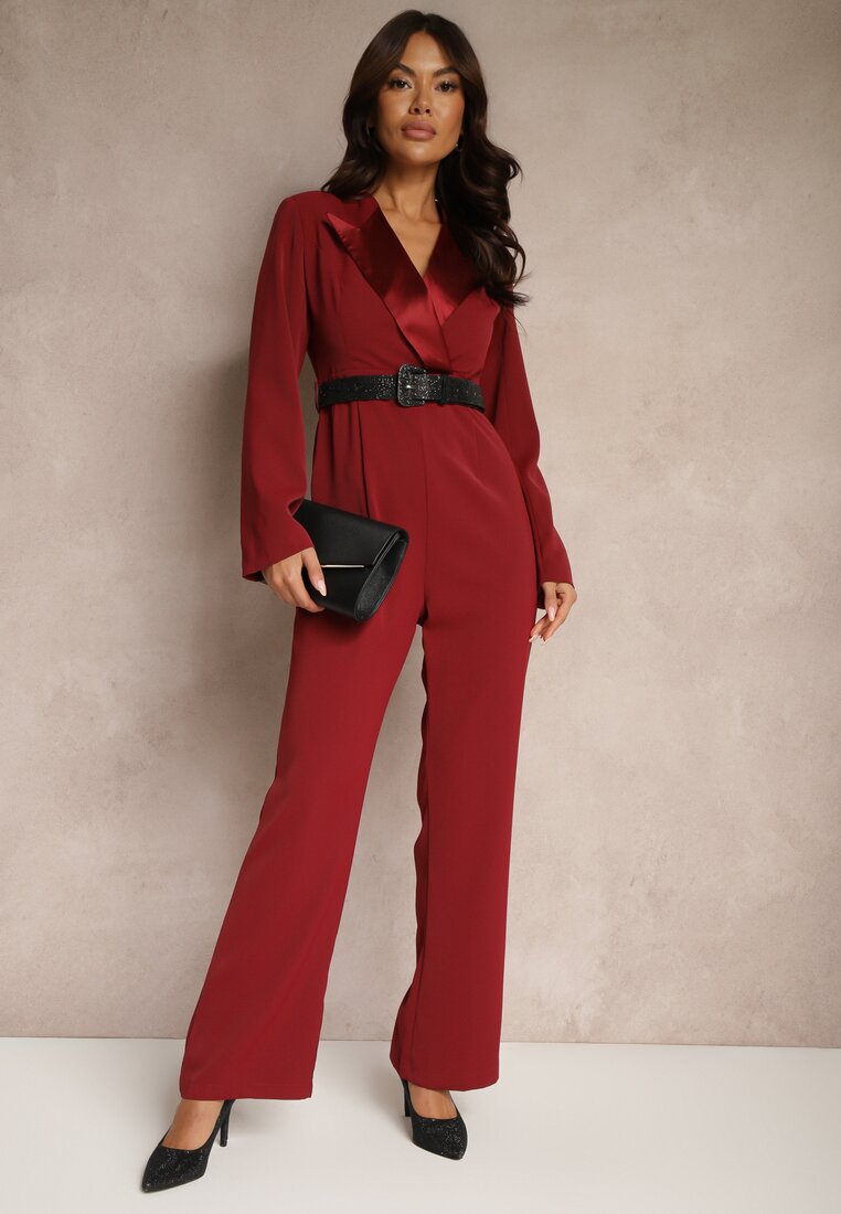 Salopetă Cintrată Bordo în stil elegant cu picioare largi Etallina