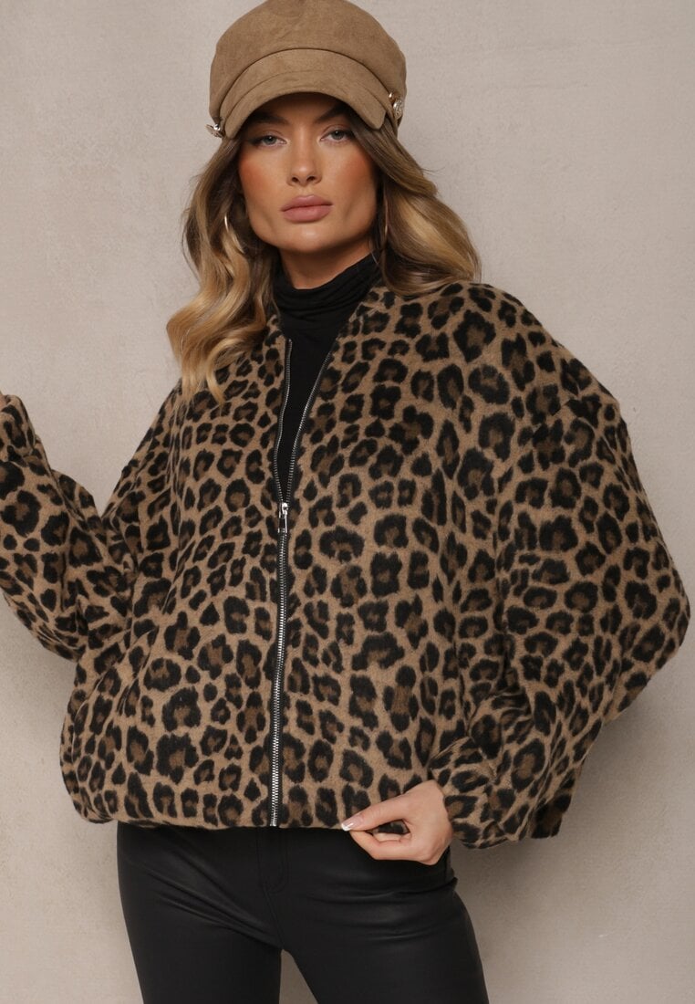 Bluză Maro Imprimeu leopard cu adaos de in croi oversize Sintirra