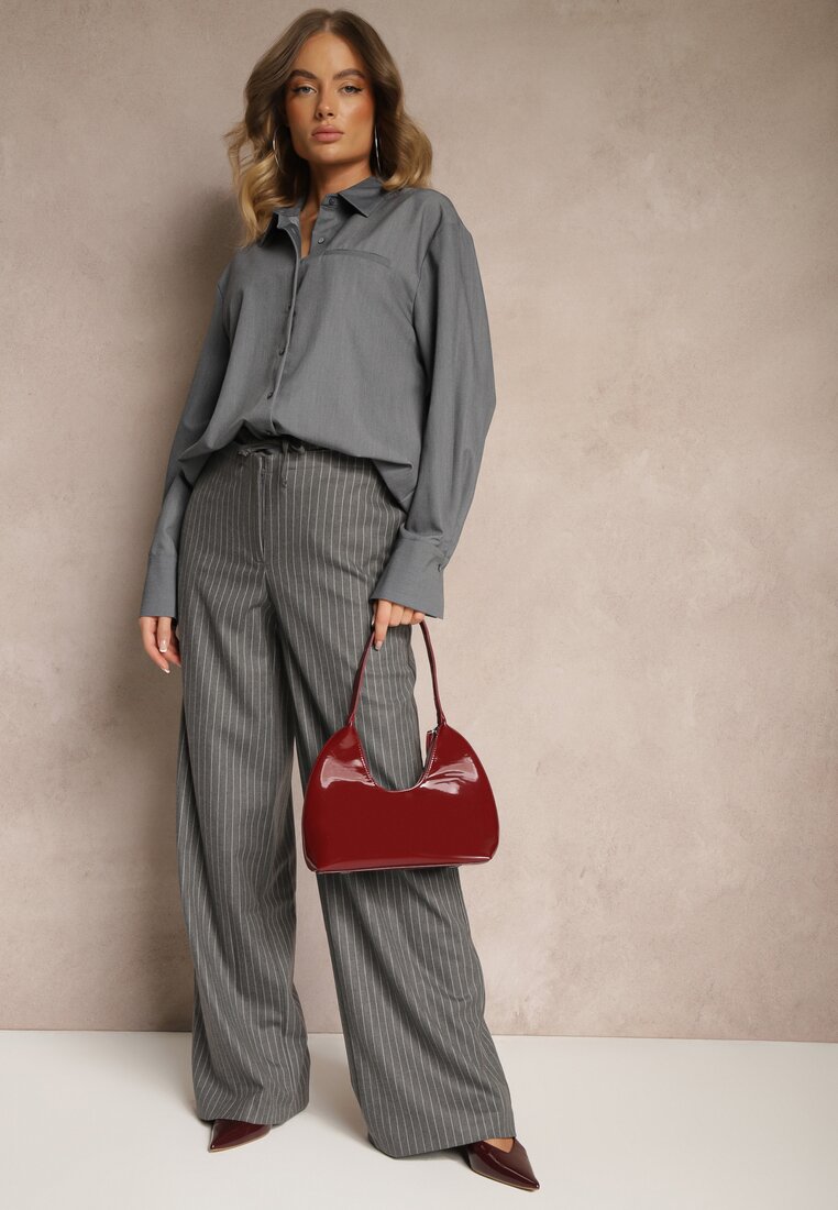 Pantaloni Gri din Viscoză Stil Costum cu Buzunare și cu șnur Seviara