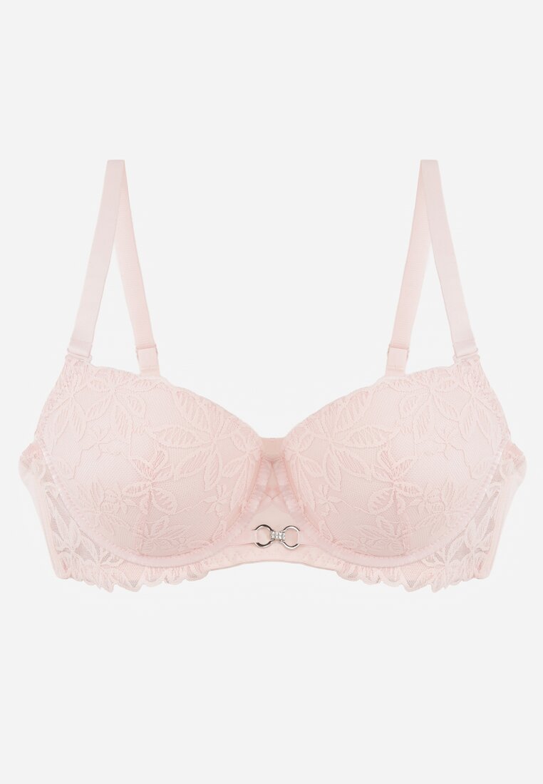 Sutien Roz Push-up Decorat cu dantelă cu bretele detașabile și reglabile