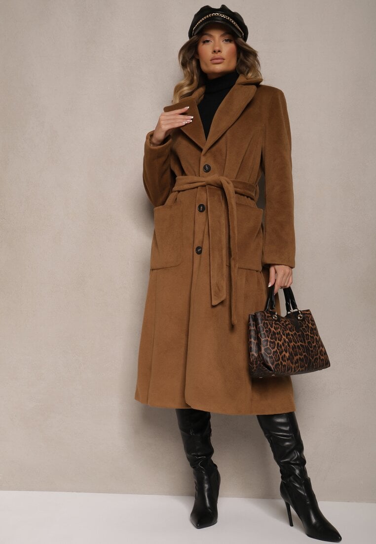 Palton Maro Lung Monopet cu curea în talie Zeneti