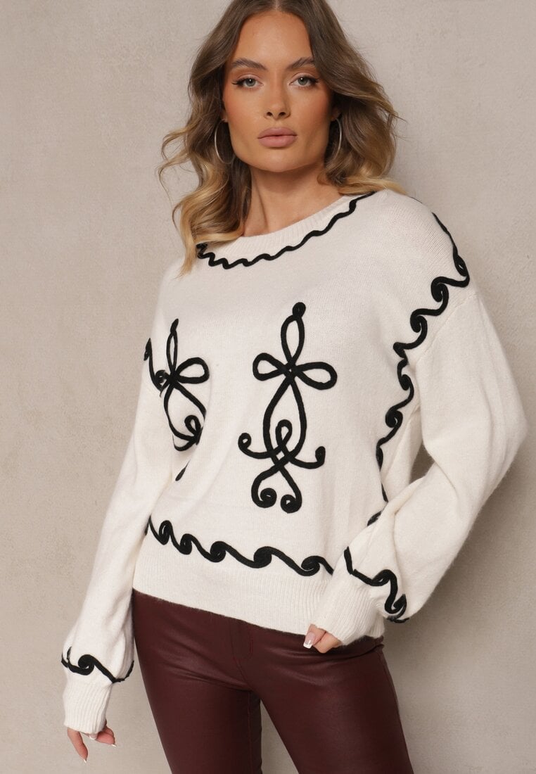 Pulover Bej deschis cu Viscoză Decorat cu Broderie Senorwen