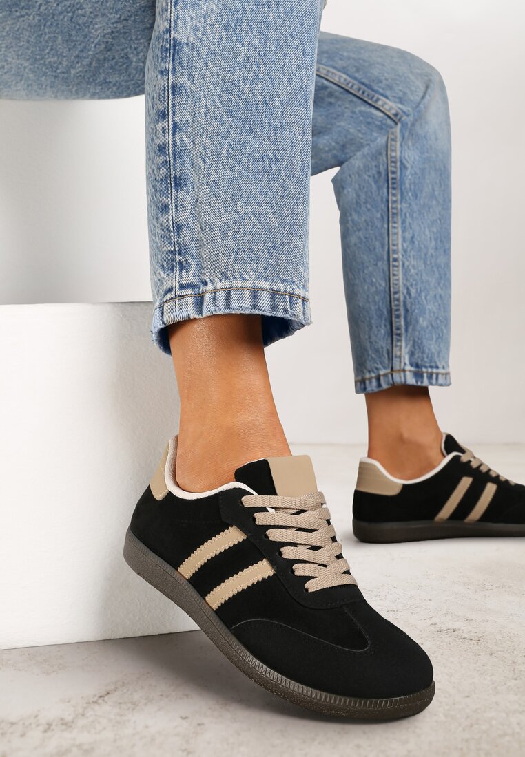 Sneakersy Casual Negre din Piele întoarsă ecologică pe Talpă Plată Pemeriana