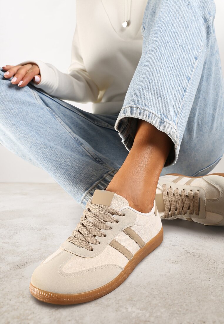 Adidași Casual Bej din ecosamț cu talpă plată Pemeriana