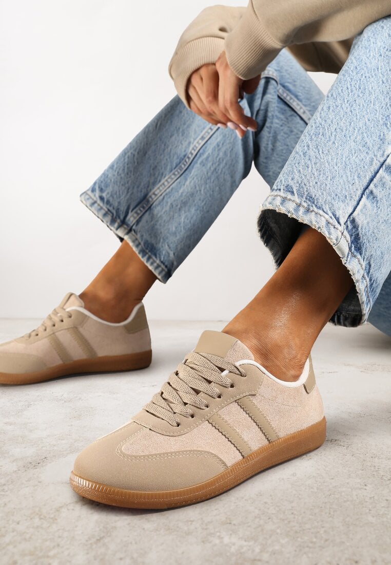 Adidași Casual Bej închis din piele întoarsă ecologică cu talpă plată Pemeriana