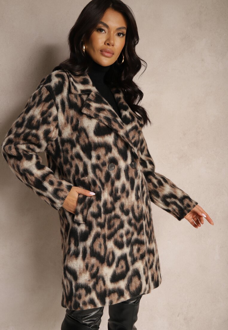 Palton Maro Leopard Cu Două Rânduri De Nasturi Cu Buzunare Laterale Niarelith