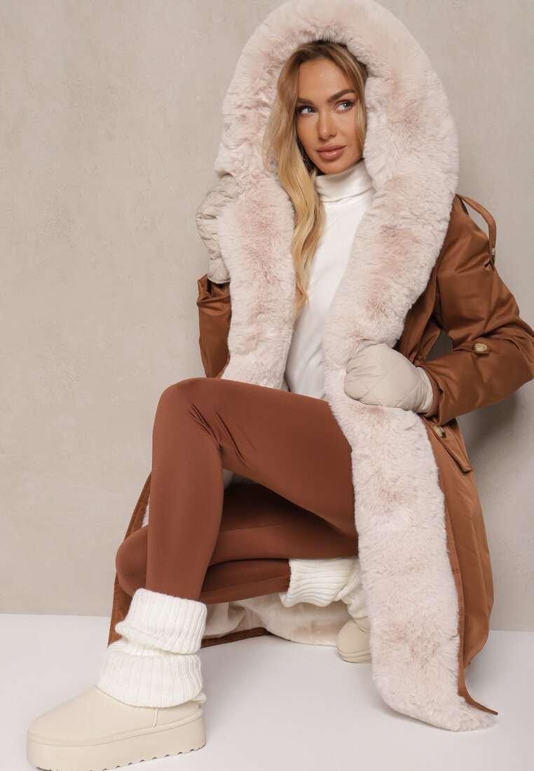 Geacă Parka Maro Căptușită cu Glugă și cordon în talie Semilaura