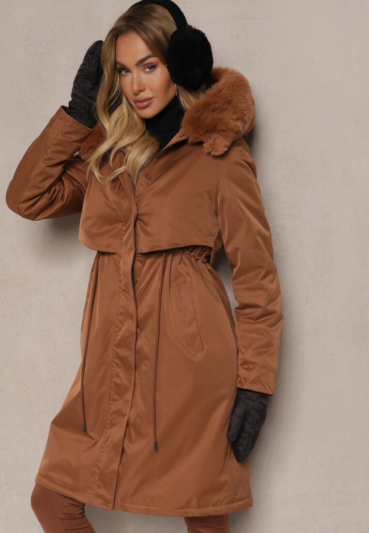 Geacă Parka Maro deschis cu șnur, glugă și blană detașabilă Semiriellea