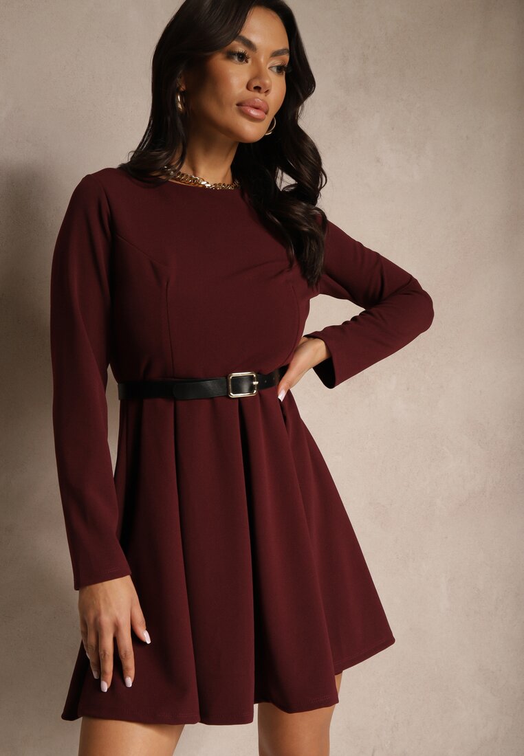Rochie Bordo Evazată cu croială clasică Temiriela