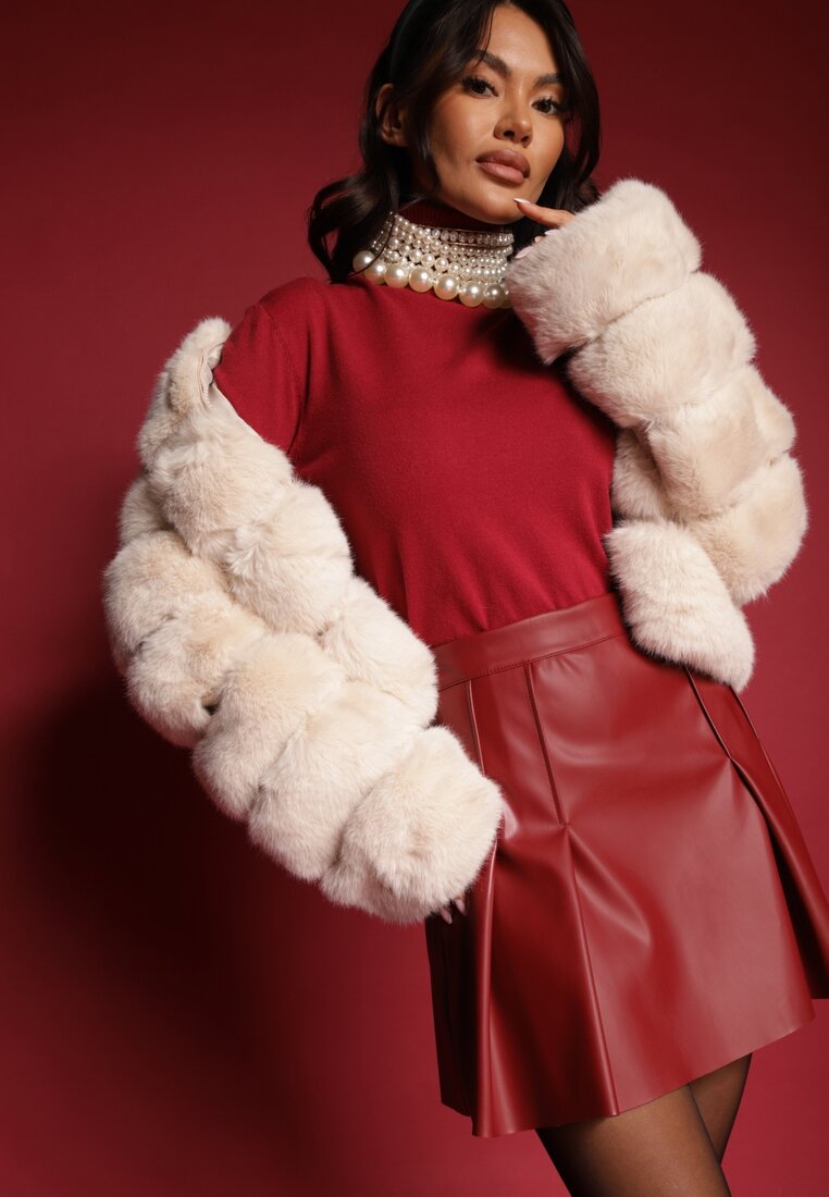 Fustă grena plisată din piele ecologică cu croială evazată Annielle