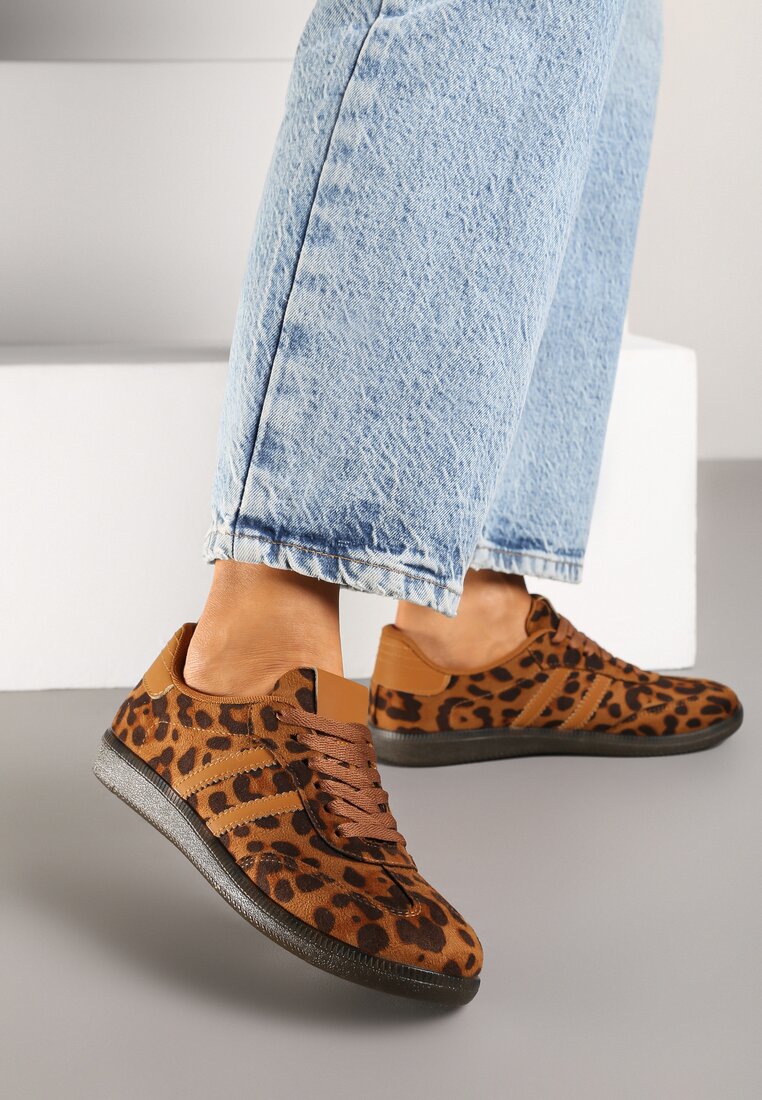 Adidași Casual Maro din Piele intoarsă ecologică cu Imprimeu leopard cu Talpă plată Pemeriana